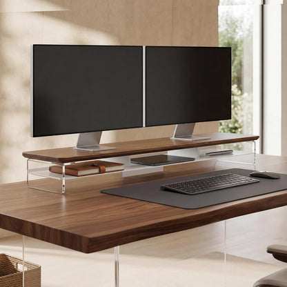 42.5" Dual Monitor Stand with Clear Acrylic Legs, White