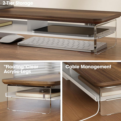42.5" Dual Monitor Stand with Clear Acrylic Legs, White