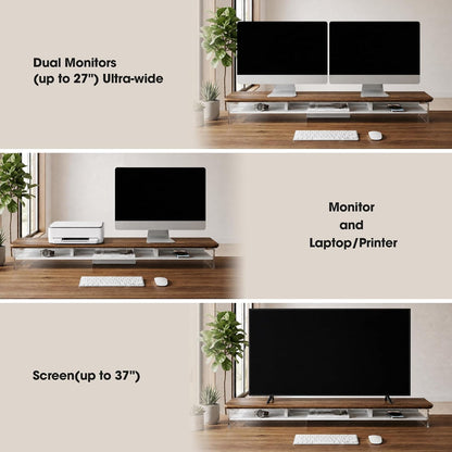 42.5" Dual Monitor Stand with Clear Acrylic Legs, White