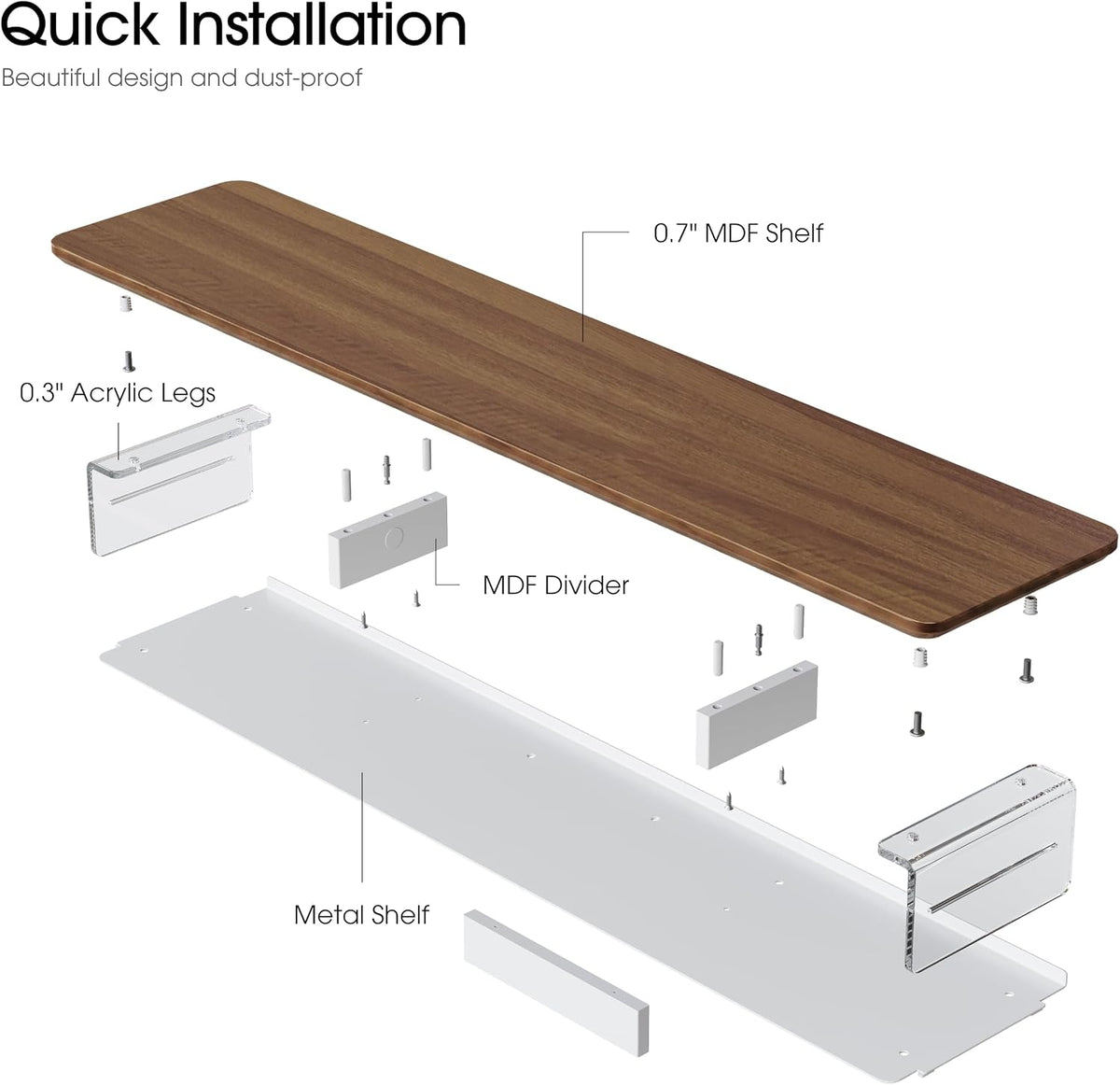 42.5" Dual Monitor Stand with Clear Acrylic Legs, White