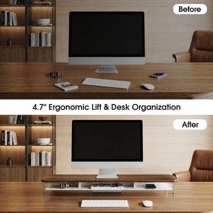 42.5" Dual Monitor Stand with Clear Acrylic Legs, White