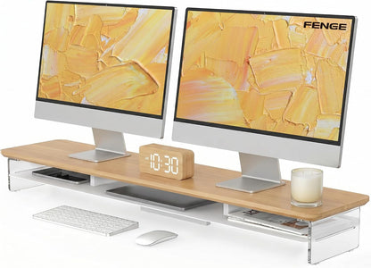 42.5" Dual Monitor Stand with Clear Acrylic Legs, White