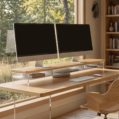 42.5" Dual Monitor Stand with Clear Acrylic Legs, White
