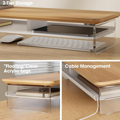 42.5" Dual Monitor Stand with Clear Acrylic Legs, White