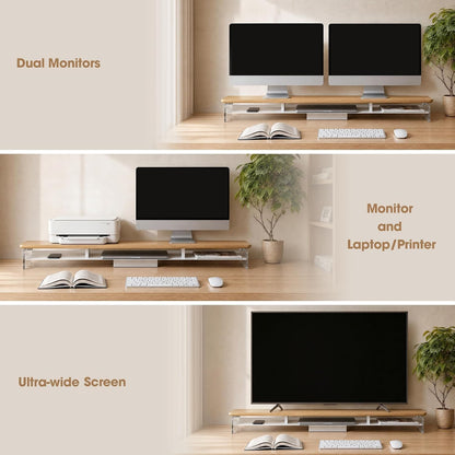 42.5" Dual Monitor Stand with Clear Acrylic Legs, White