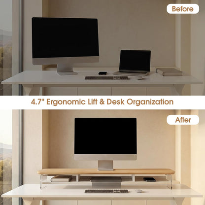 42.5" Dual Monitor Stand with Clear Acrylic Legs, White