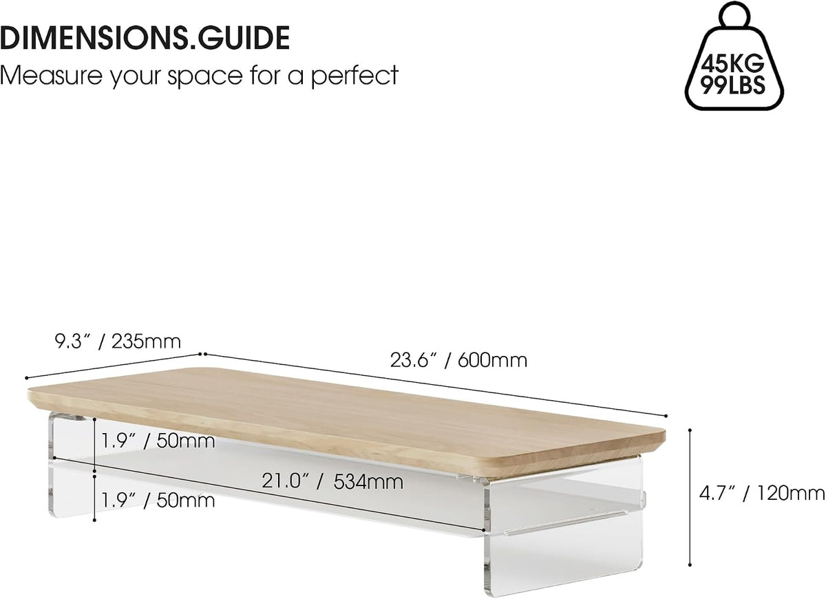 42.5" Dual Monitor Stand with Clear Acrylic Legs, White