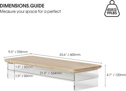 42.5" Dual Monitor Stand with Clear Acrylic Legs, White