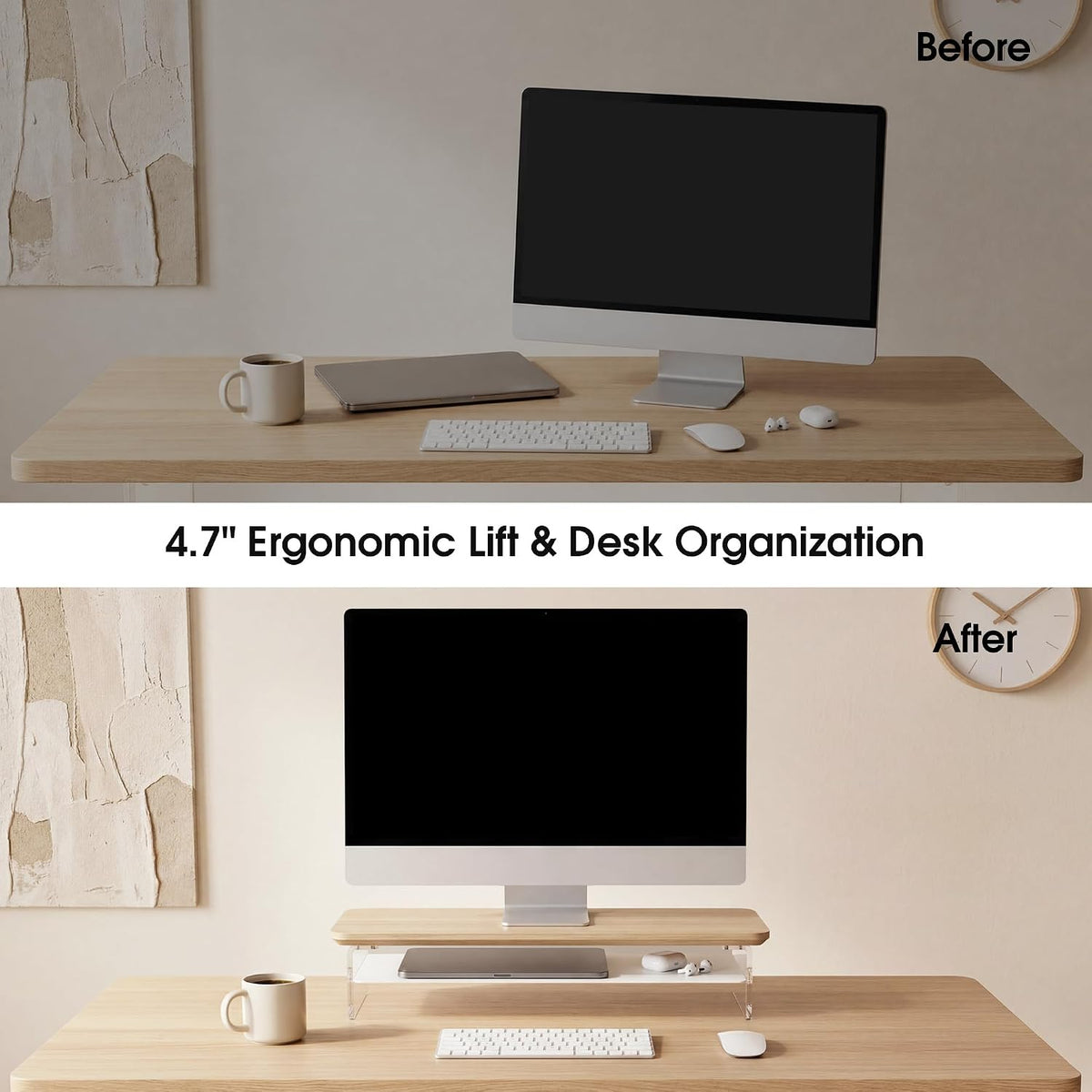 42.5" Dual Monitor Stand with Clear Acrylic Legs, White