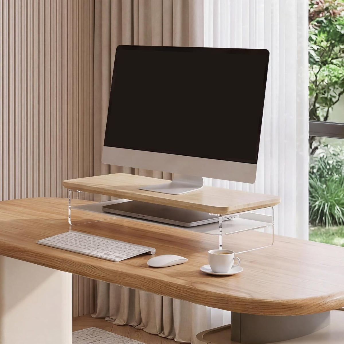 42.5" Dual Monitor Stand with Clear Acrylic Legs, White