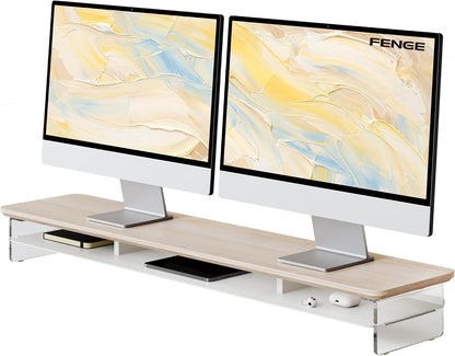 42.5" Dual Monitor Stand with Clear Acrylic Legs, White