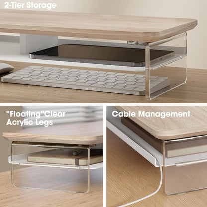 42.5" Dual Monitor Stand with Clear Acrylic Legs, White
