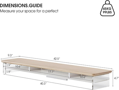42.5" Dual Monitor Stand with Clear Acrylic Legs, White