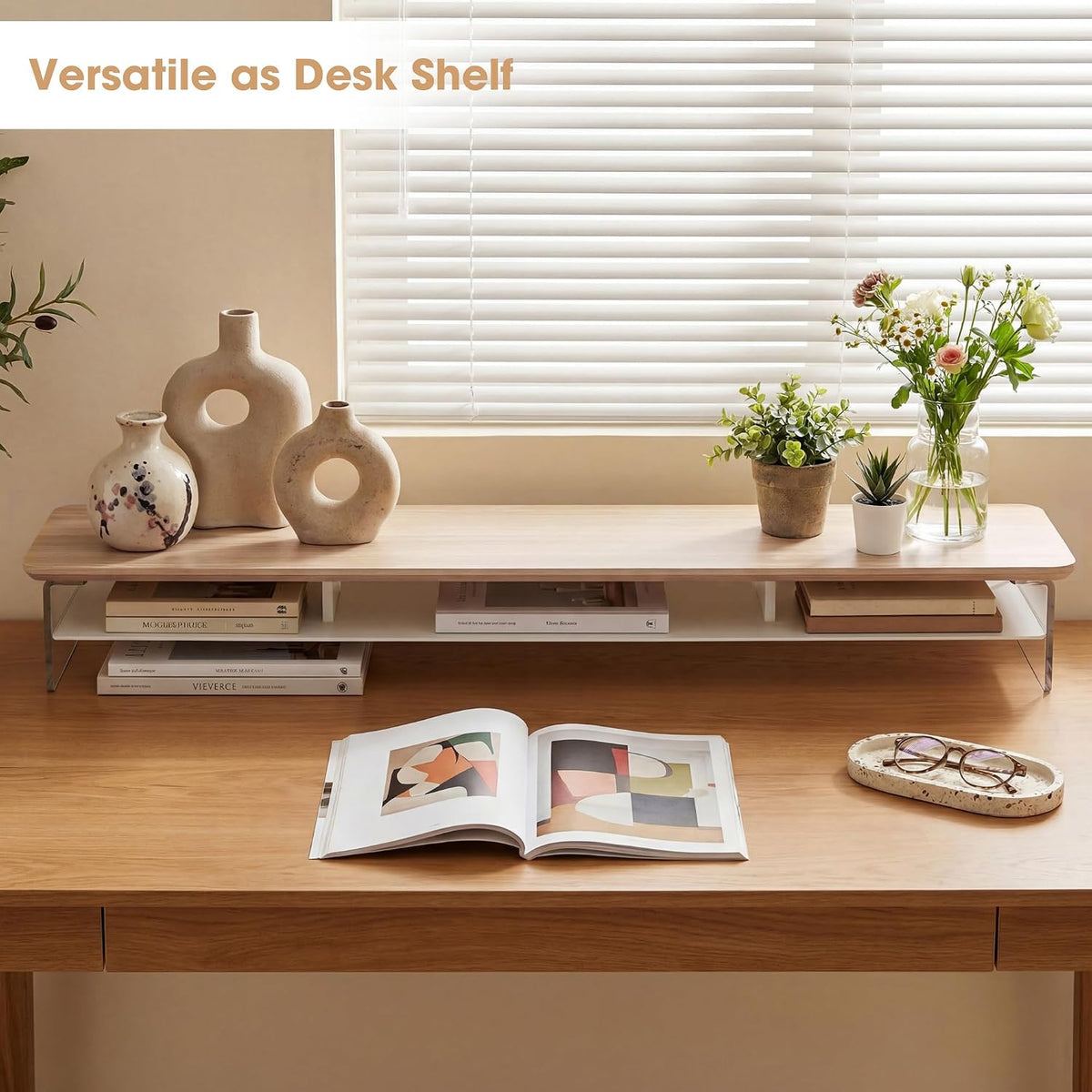 42.5" Dual Monitor Stand with Clear Acrylic Legs, White