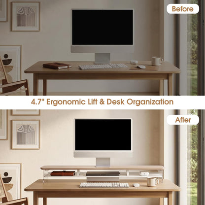 42.5" Dual Monitor Stand with Clear Acrylic Legs, White