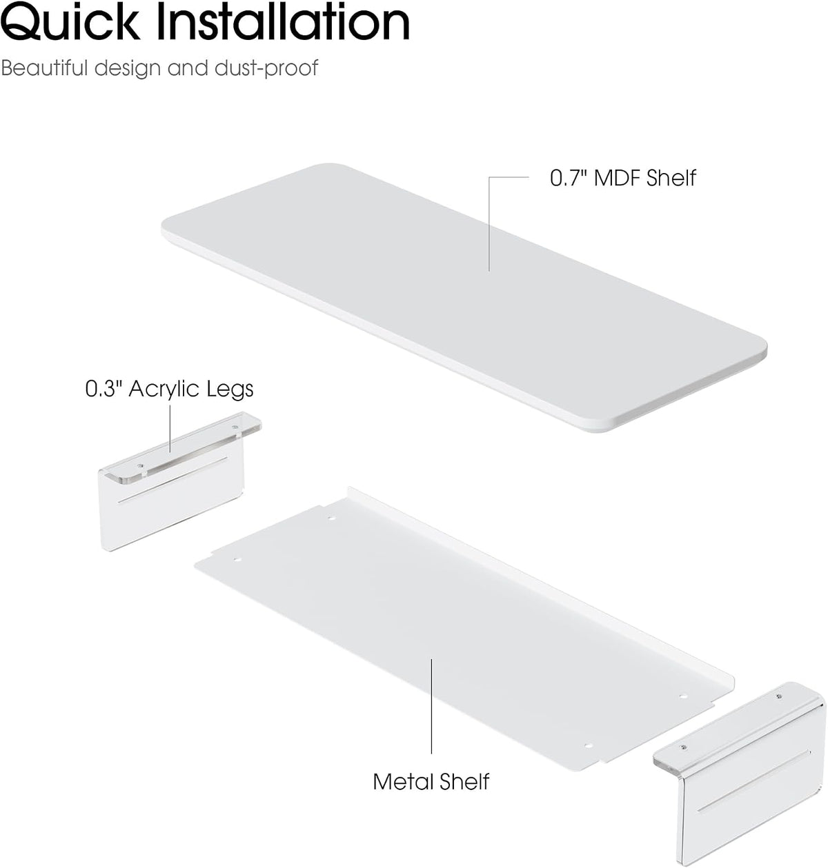 42.5" Dual Monitor Stand with Clear Acrylic Legs, White