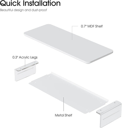 42.5" Dual Monitor Stand with Clear Acrylic Legs, White