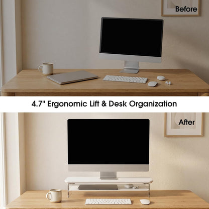42.5" Dual Monitor Stand with Clear Acrylic Legs, White