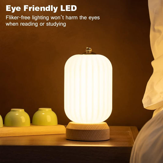 LED Wood Table Lamp, 3-Color Modern Desk lamp Bedroom Bedside Night Light, Dimmable Led Lighting, Creative Home Decor, Unique House warmging Gift