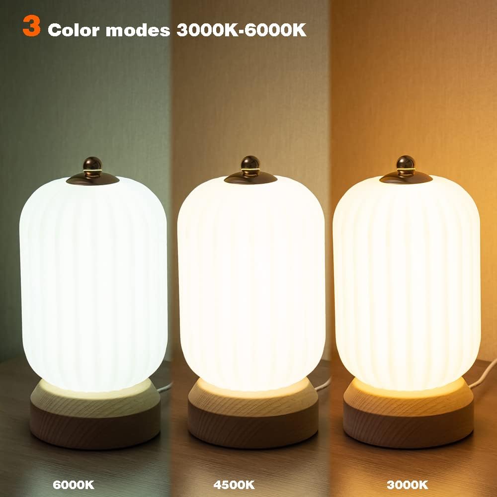 LED Wood Table Lamp, 3-Color Modern Desk lamp Bedroom Bedside Night Light, Dimmable Led Lighting, Creative Home Decor, Unique House warmging Gift