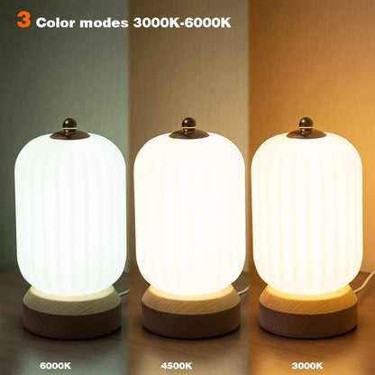 LED Wood Table Lamp, 3-Color Modern Desk lamp Bedroom Bedside Night Light, Dimmable Led Lighting, Creative Home Decor, Unique House warmging Gift