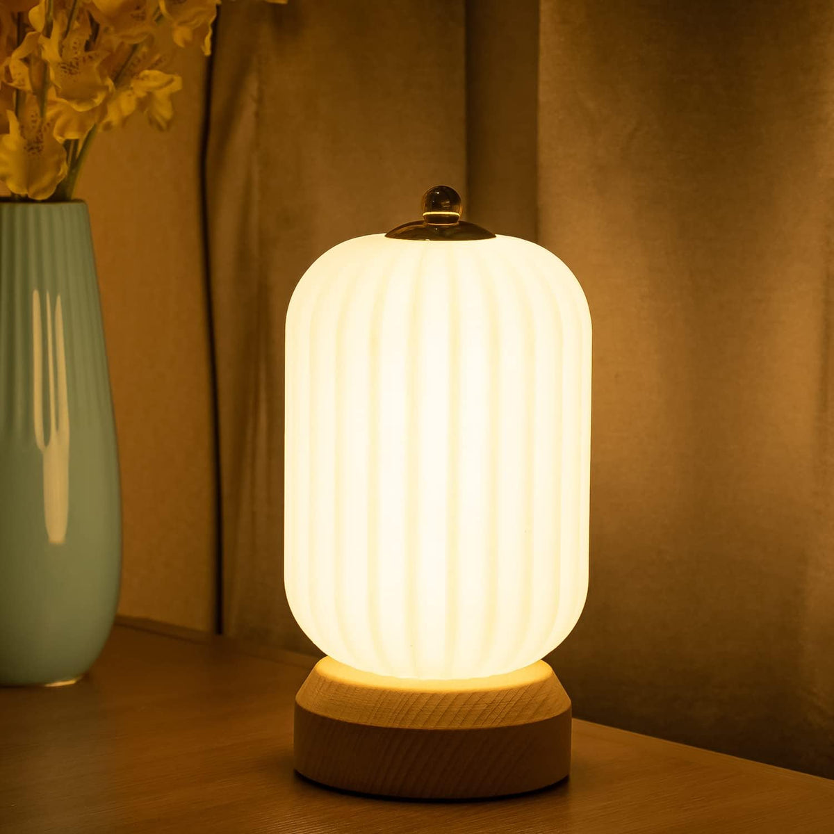 LED Wood Table Lamp, 3-Color Modern Desk lamp Bedroom Bedside Night Light, Dimmable Led Lighting, Creative Home Decor, Unique House warmging Gift
