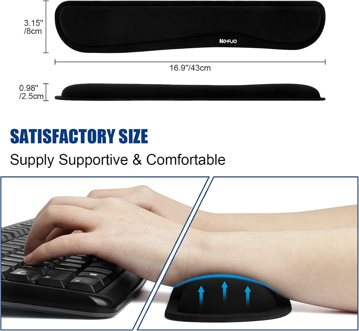 Keyboard Wrist Rest, Gel Memory Foam Keyboard Pad with Wrist Support for Easy Typing & Pain Relief, Comfortable Keyboard Rest Suit for Computer, Laptop, Office & Home (Black)