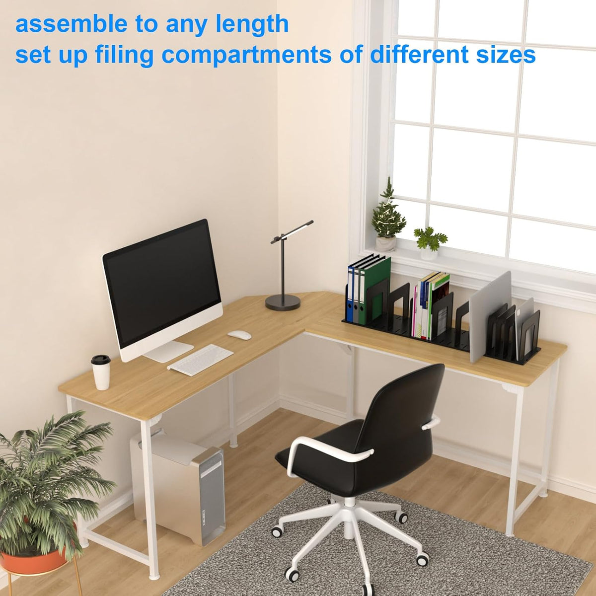 Adjustable Vertical File Sorter Sturdy Plastic Expandable Upright File Holder, Desktop Binder Organizer, School Office File Organizer Bookshelf Divider, Assemble Easily Endlessly, Black