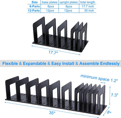 Adjustable Vertical File Sorter Sturdy Plastic Expandable Upright File Holder, Desktop Binder Organizer, School Office File Organizer Bookshelf Divider, Assemble Easily Endlessly, Black