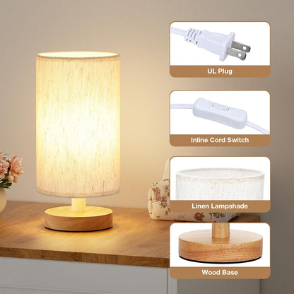 Fenmzee 9" Small Table Lamp for Bedroom - Inline Control with 3000K Bulb