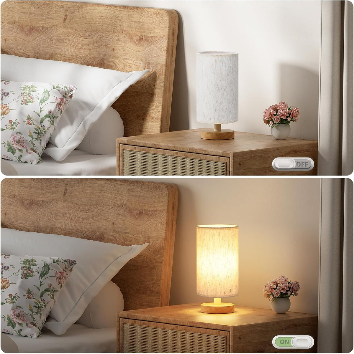 Fenmzee 9" Small Table Lamp for Bedroom - Inline Control with 3000K Bulb