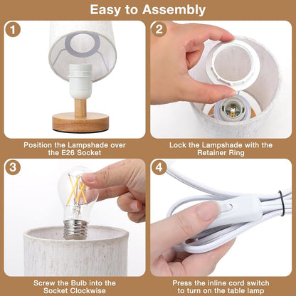 Fenmzee 9" Small Table Lamp for Bedroom - Inline Control with 3000K Bulb