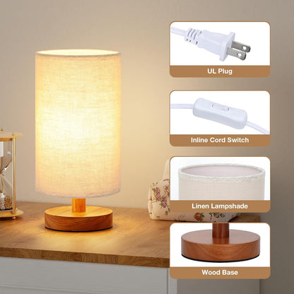 Fenmzee 9" Small Table Lamp for Bedroom - Inline Control with 3000K Bulb
