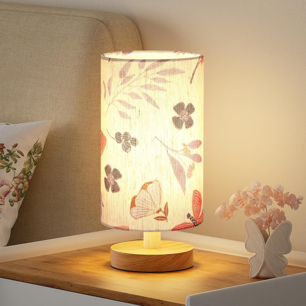 Fenmzee 9" Small Table Lamp for Bedroom - Inline Control with 3000K Bulb