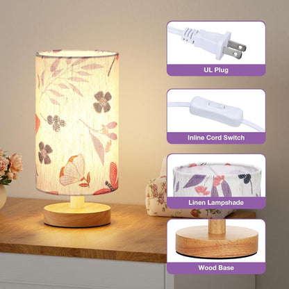 Fenmzee 9" Small Table Lamp for Bedroom - Inline Control with 3000K Bulb
