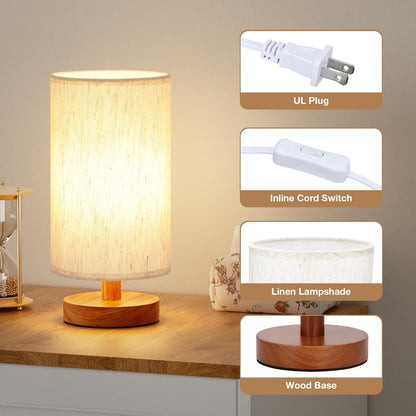 Fenmzee 9" Small Table Lamp for Bedroom - Inline Control with 3000K Bulb