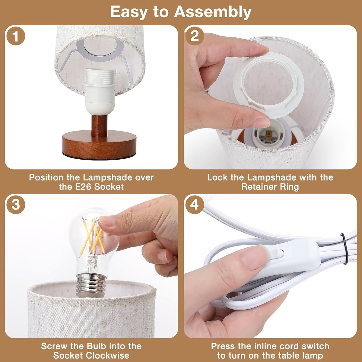 Fenmzee 9" Small Table Lamp for Bedroom - Inline Control with 3000K Bulb