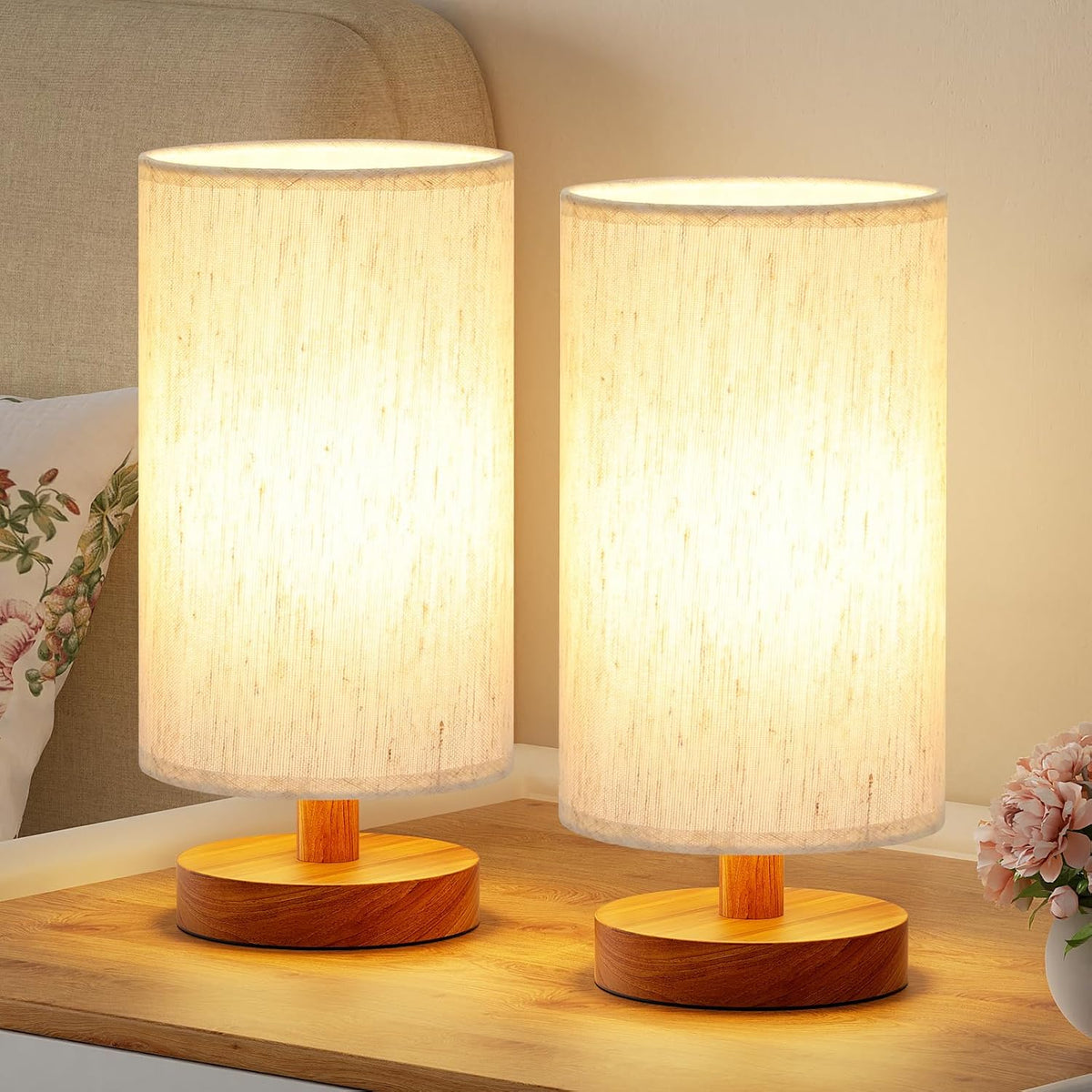 Fenmzee 9" Small Table Lamp for Bedroom - Inline Control with 3000K Bulb