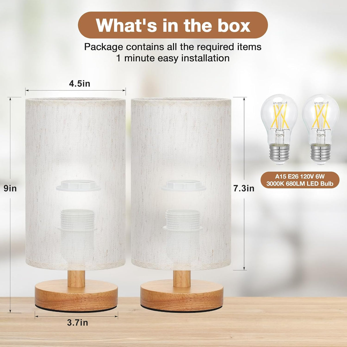 Fenmzee 9" Small Table Lamp for Bedroom - Inline Control with 3000K Bulb