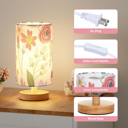 Fenmzee 9" Small Table Lamp for Bedroom - Inline Control with 3000K Bulb