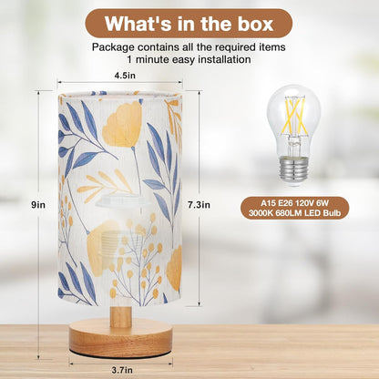 Fenmzee 9" Small Table Lamp for Bedroom - Inline Control with 3000K Bulb