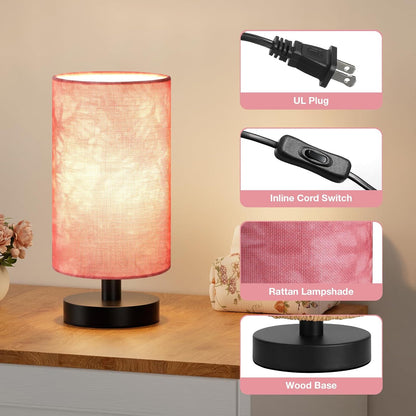 Fenmzee 9" Small Table Lamp for Bedroom - Inline Control with 3000K Bulb