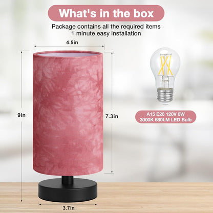 Fenmzee 9" Small Table Lamp for Bedroom - Inline Control with 3000K Bulb