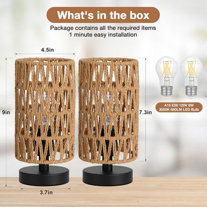 Fenmzee 9" Small Table Lamp for Bedroom - Inline Control with 3000K Bulb