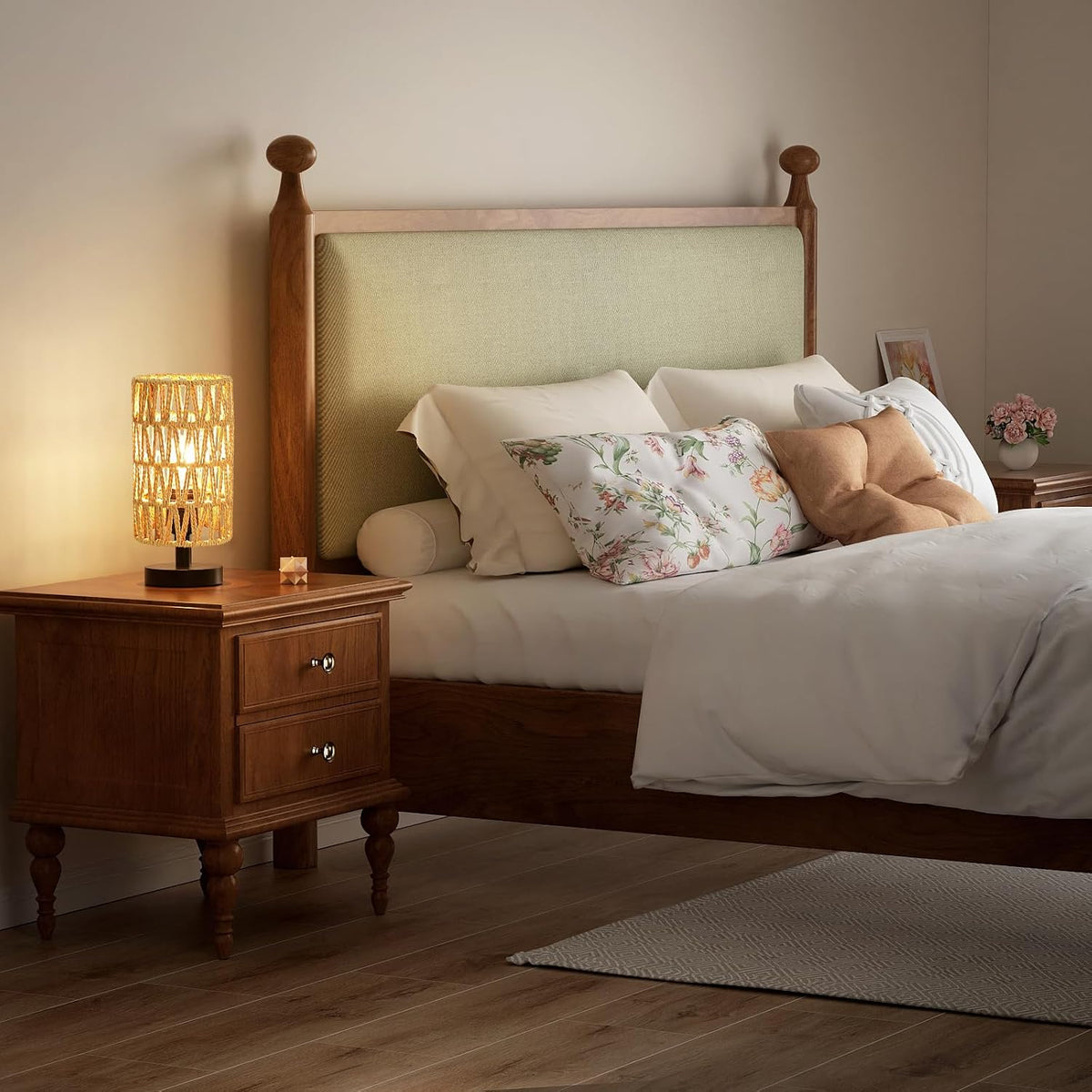 Fenmzee 9" Small Table Lamp for Bedroom - Inline Control with 3000K Bulb