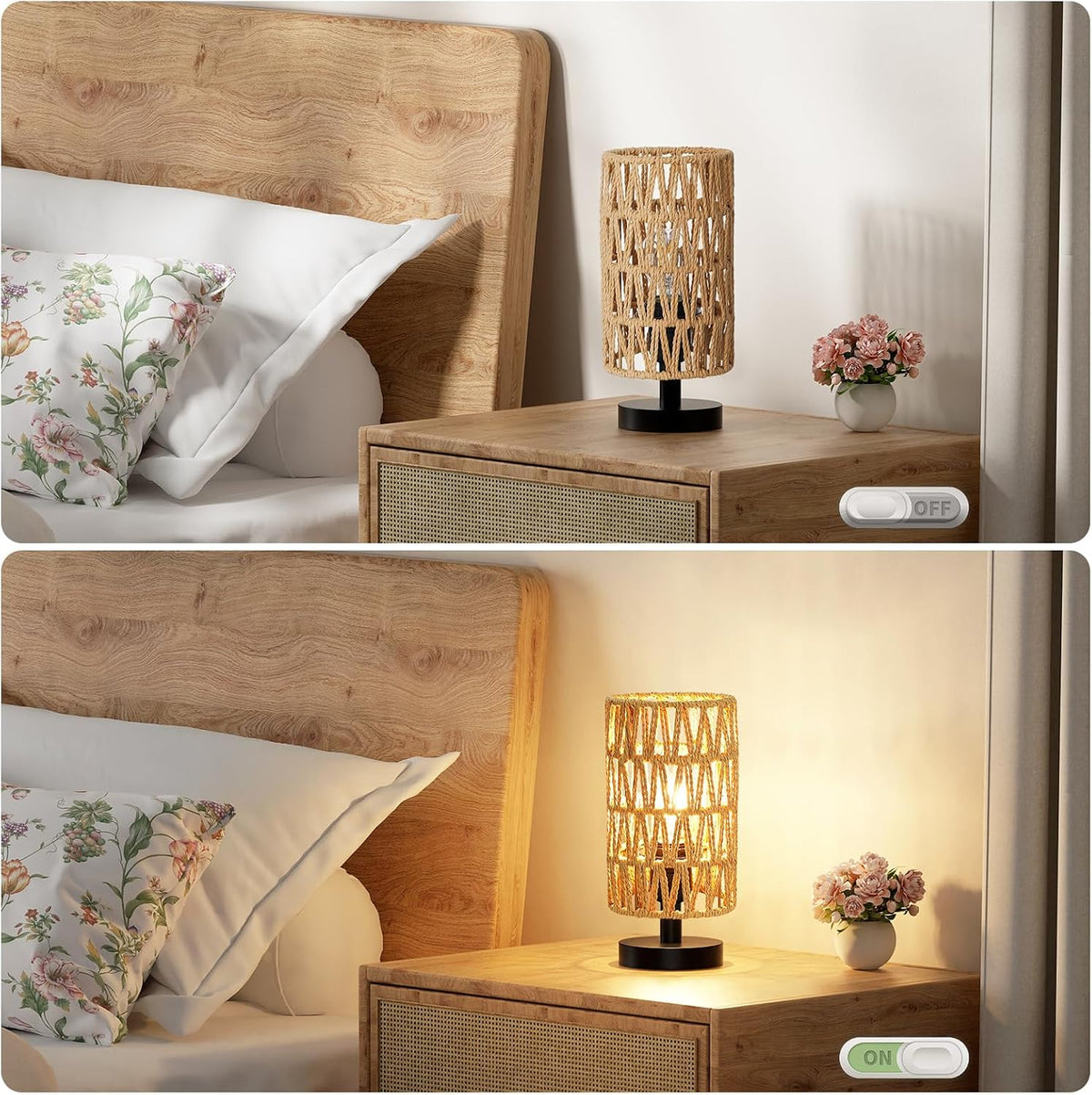 Fenmzee 9" Small Table Lamp for Bedroom - Inline Control with 3000K Bulb
