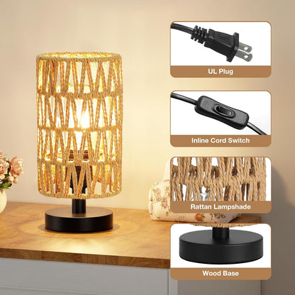Fenmzee 9" Small Table Lamp for Bedroom - Inline Control with 3000K Bulb