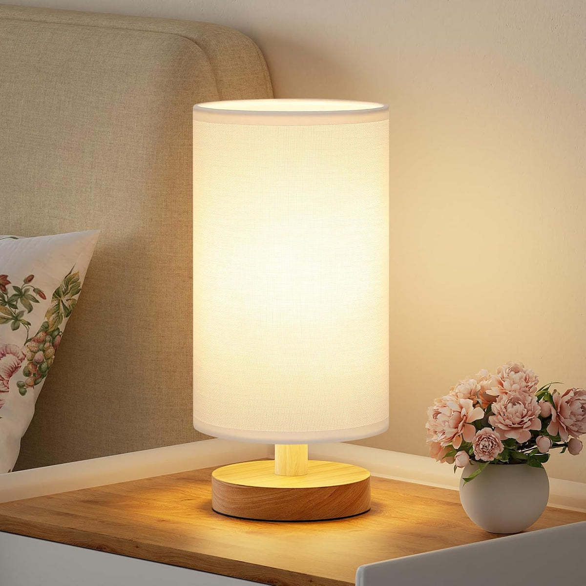 Fenmzee 9" Small Table Lamp for Bedroom - Inline Control with 3000K Bulb