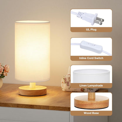 Fenmzee 9" Small Table Lamp for Bedroom - Inline Control with 3000K Bulb