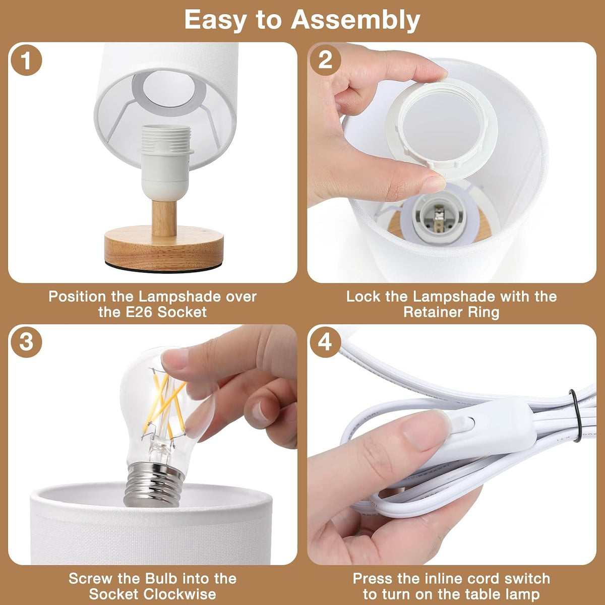 Fenmzee 9" Small Table Lamp for Bedroom - Inline Control with 3000K Bulb